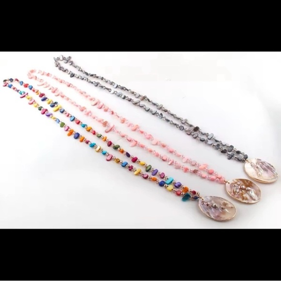 Mother Of Pearl Seashell Pink Long Necklace - Picture 2 of 4